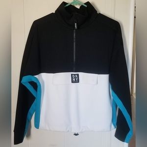 DK NY SPORT 1/4 ZIP PULLOVER TEAL, BLACK AND WHITE SIZE SMALL